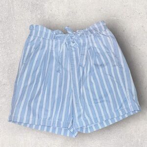 one 5 one Paperbag Waist Blue/White Striped High‎ Waisted Shorts Size Large